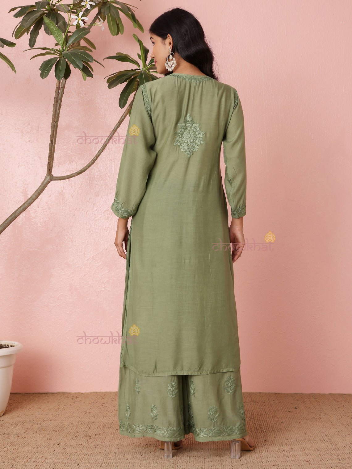 Lavina Premium Muslin Chikankari Kurti & Palazzo Set - Chowkhat Lifestyle