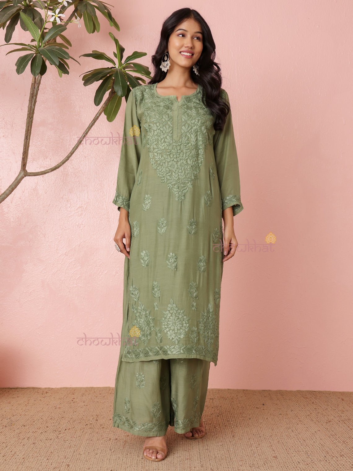 Lavina Premium Muslin Chikankari Kurti & Palazzo Set - Chowkhat Lifestyle