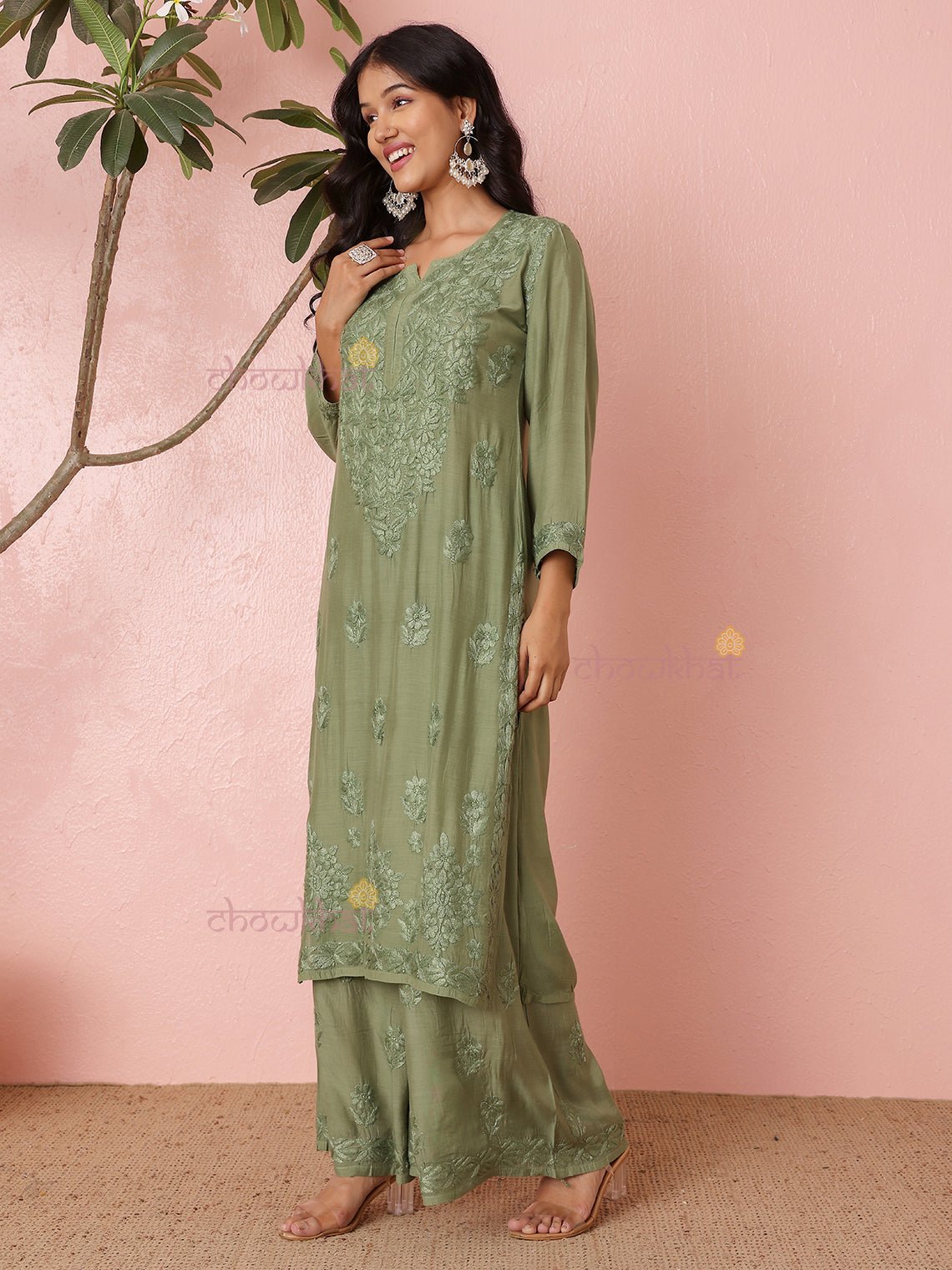 Lavina Premium Muslin Chikankari Kurti & Palazzo Set - Chowkhat Lifestyle