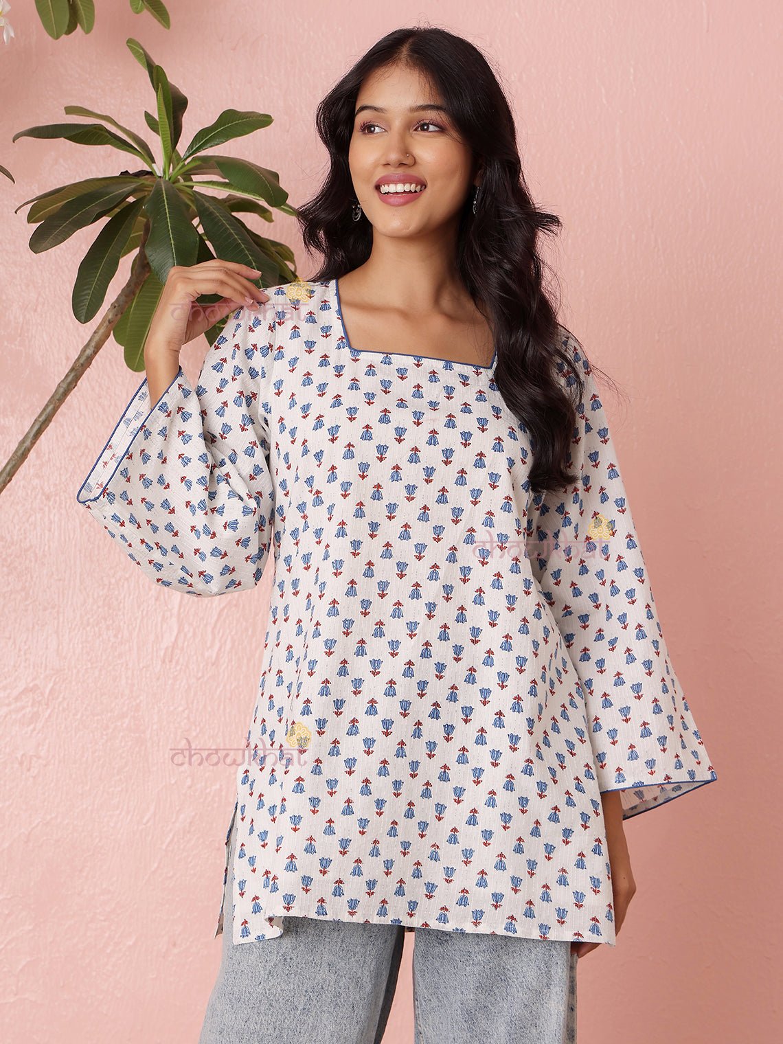 Arushi Short Hand Printed Cotton Kurti with Lining - Chowkhat Lifestyle
