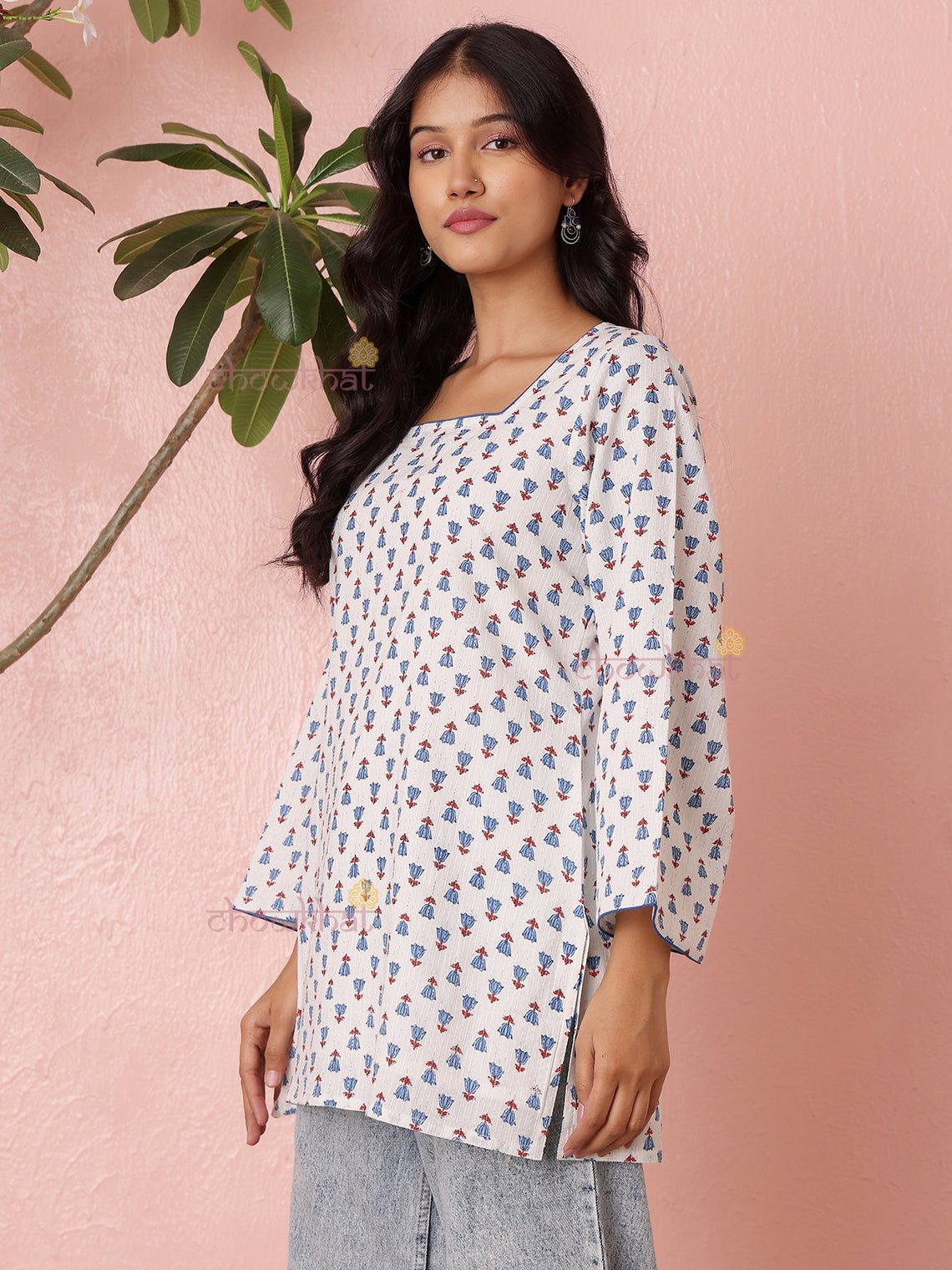 Arushi Short Hand Printed Cotton Kurti with Lining - Chowkhat Lifestyle
