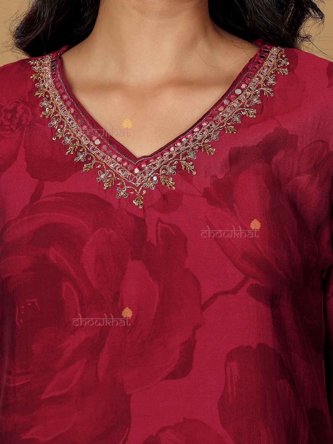 Srisha Hand Embroidered Printed Muslin 3 Piece Stitched Suit Set - Chowkhat Lifestyle