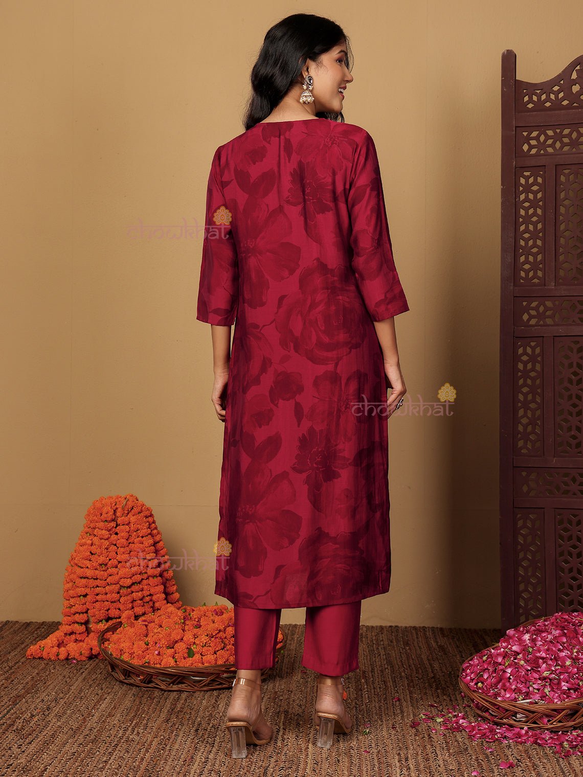 Srisha Hand Embroidered Printed Muslin 3 Piece Stitched Suit Set - Chowkhat Lifestyle