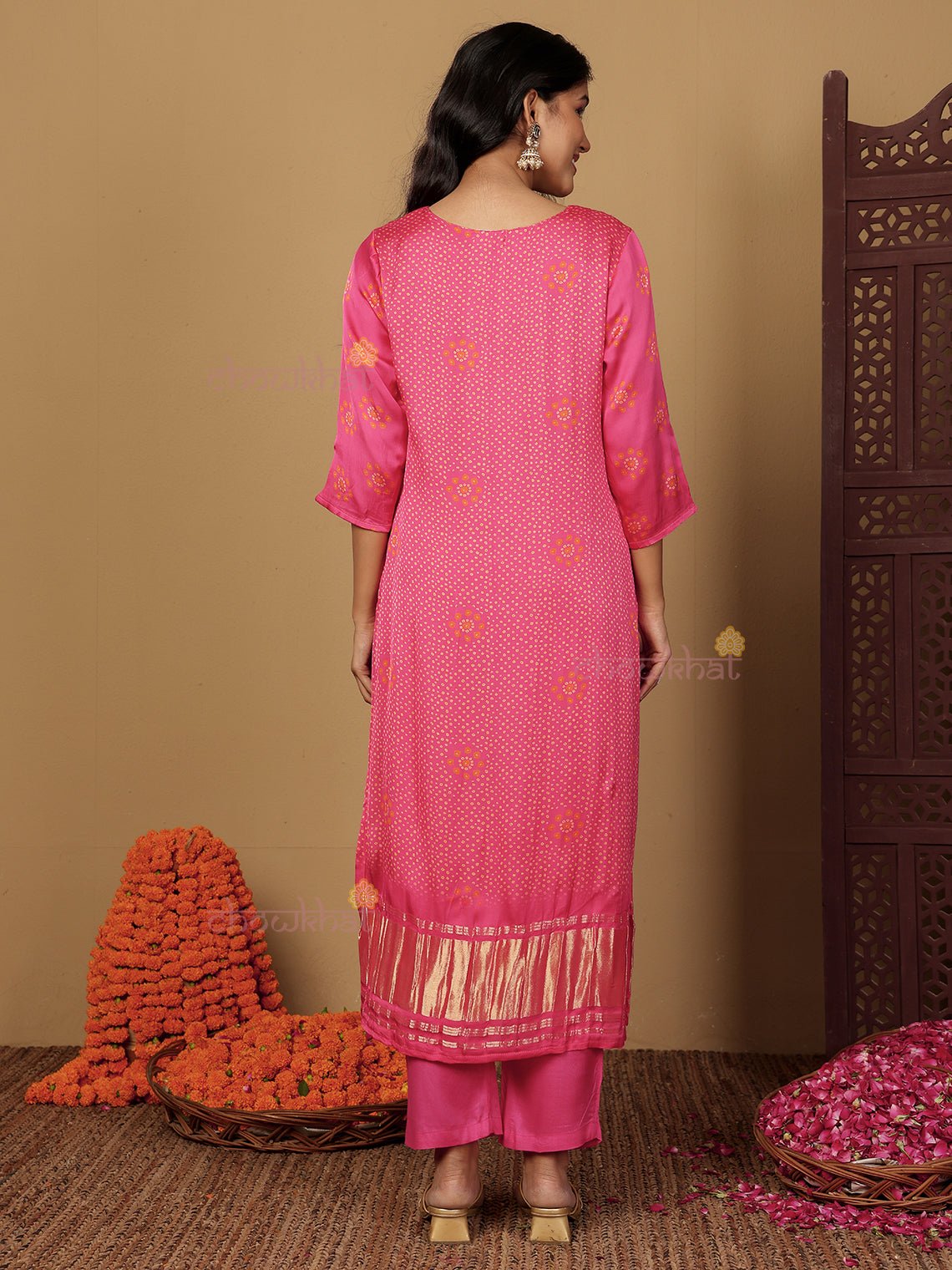 Qala Modal Satin Bandhani 3 Piece Stitched Suit Set with Handwork - Chowkhat Lifestyle