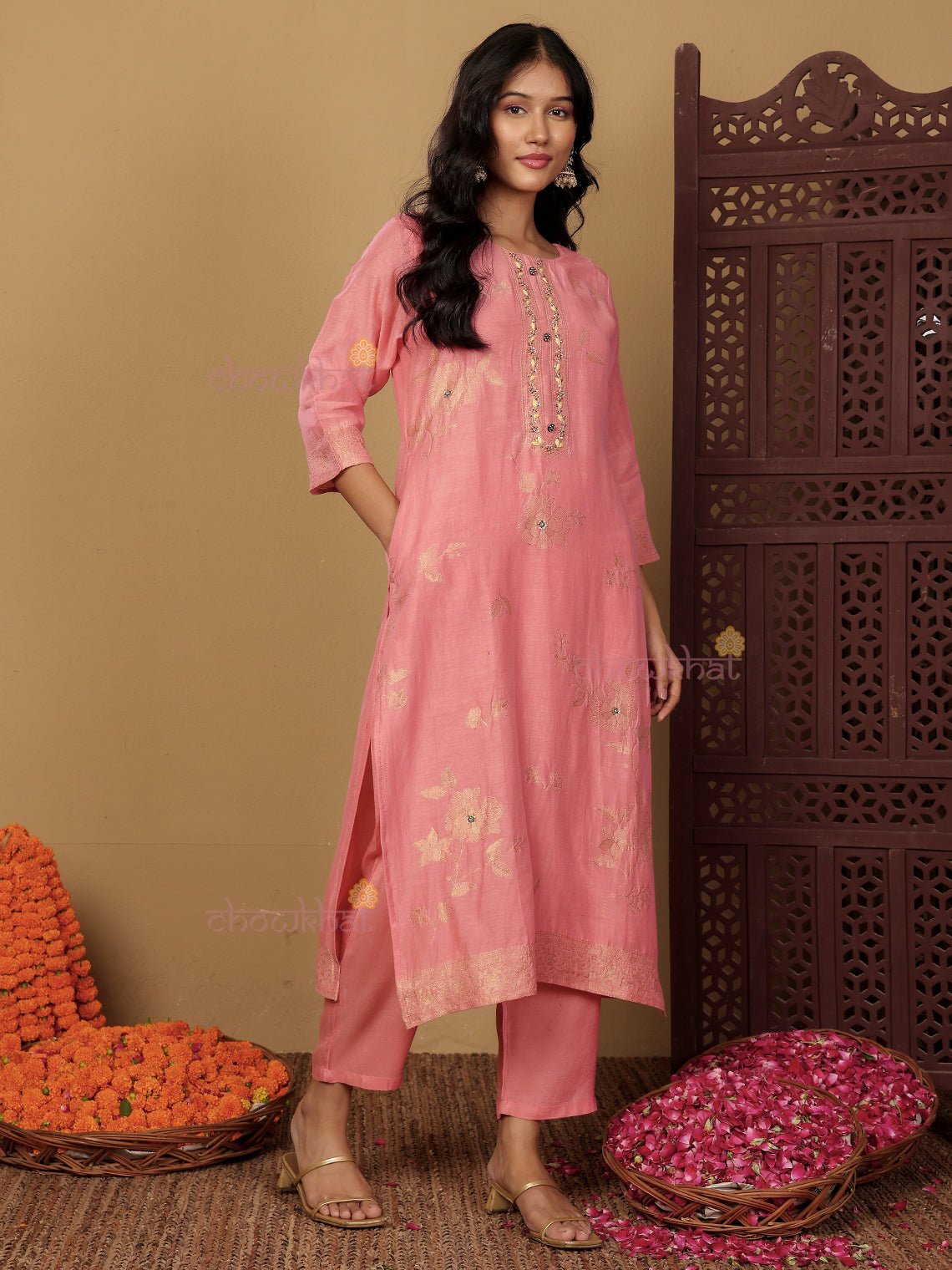 Antara Linen Jacquard 3 Piece Stitched Suit Set with Handwork - Chowkhat Lifestyle