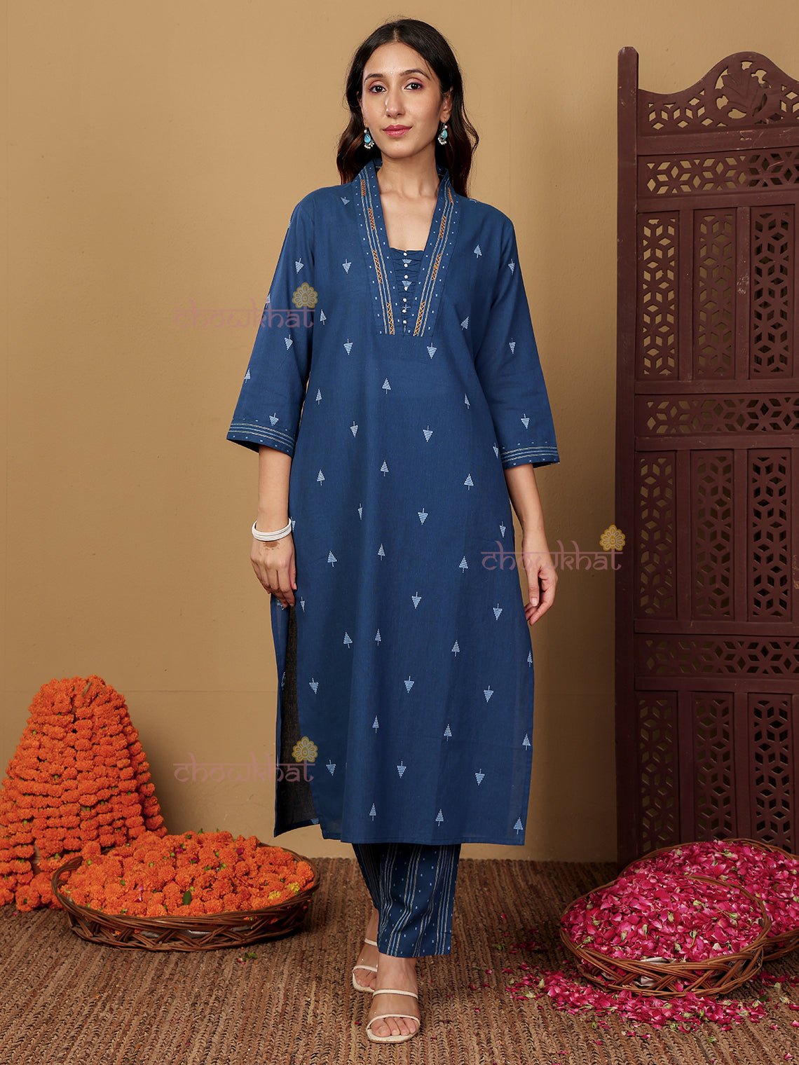 Aviva Handloom Cotton 3 Piece Stitched Suit Set with Handwork - Chowkhat Lifestyle