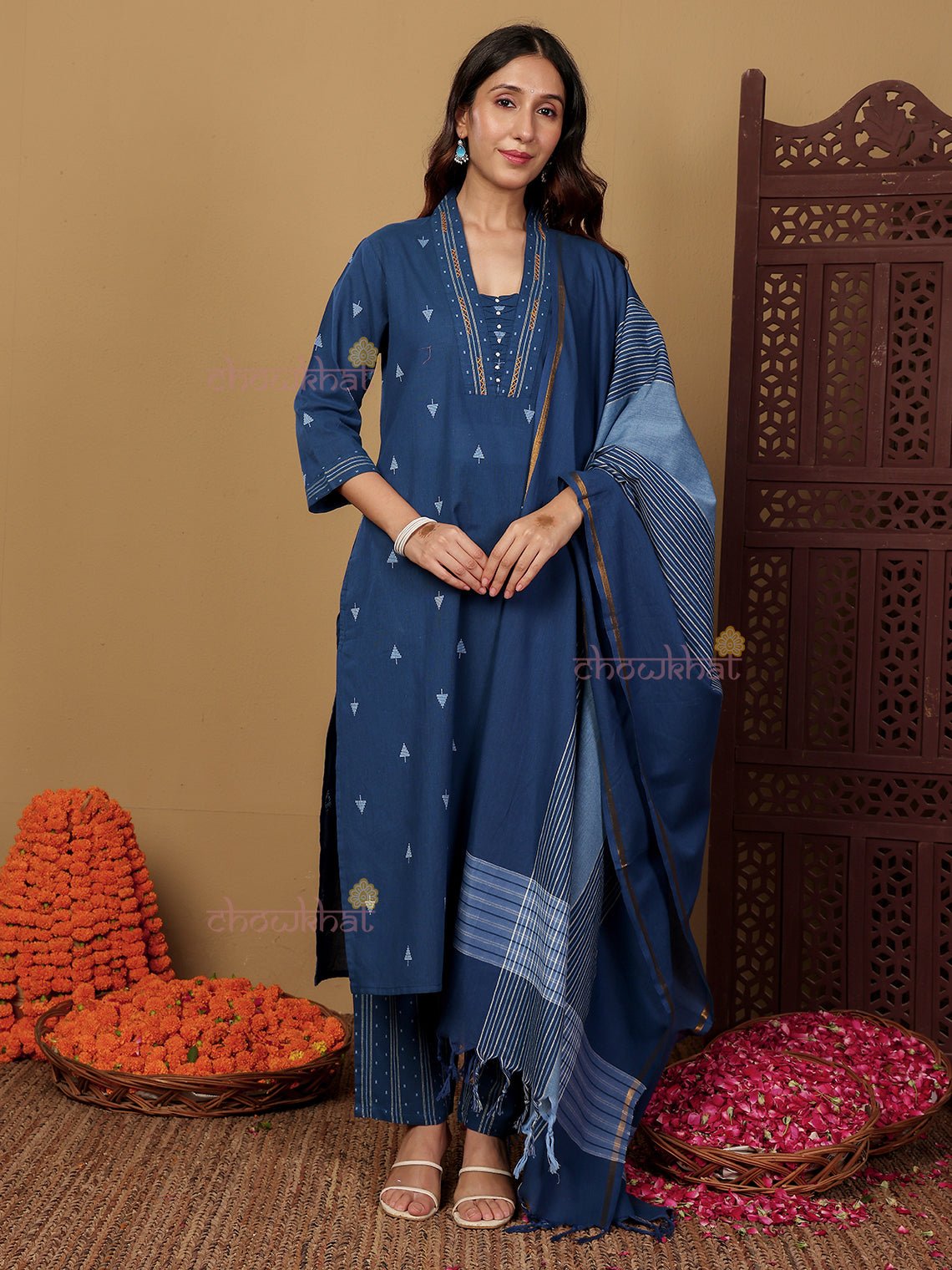 Aviva Handloom Cotton 3 Piece Stitched Suit Set with Handwork - Chowkhat Lifestyle