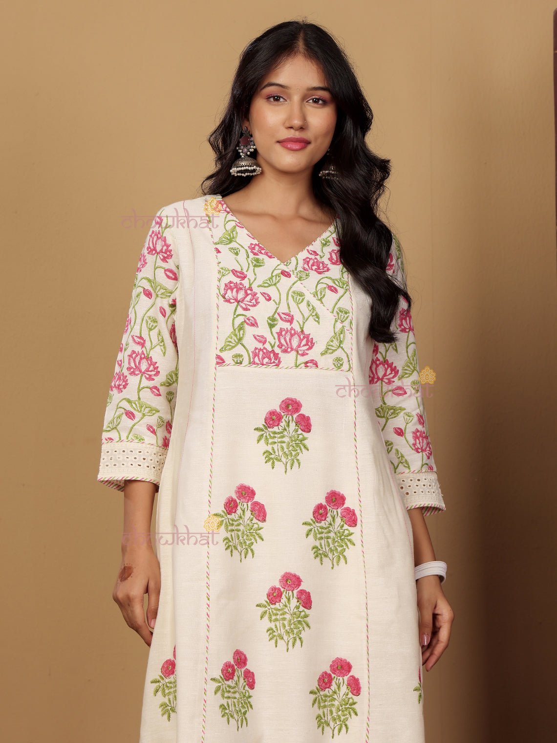 Bagh Hand Block 3 Piece Stitched Suit Set with Kota Doria Dupatta & Sequence Detaling - Chowkhat Lifestyle