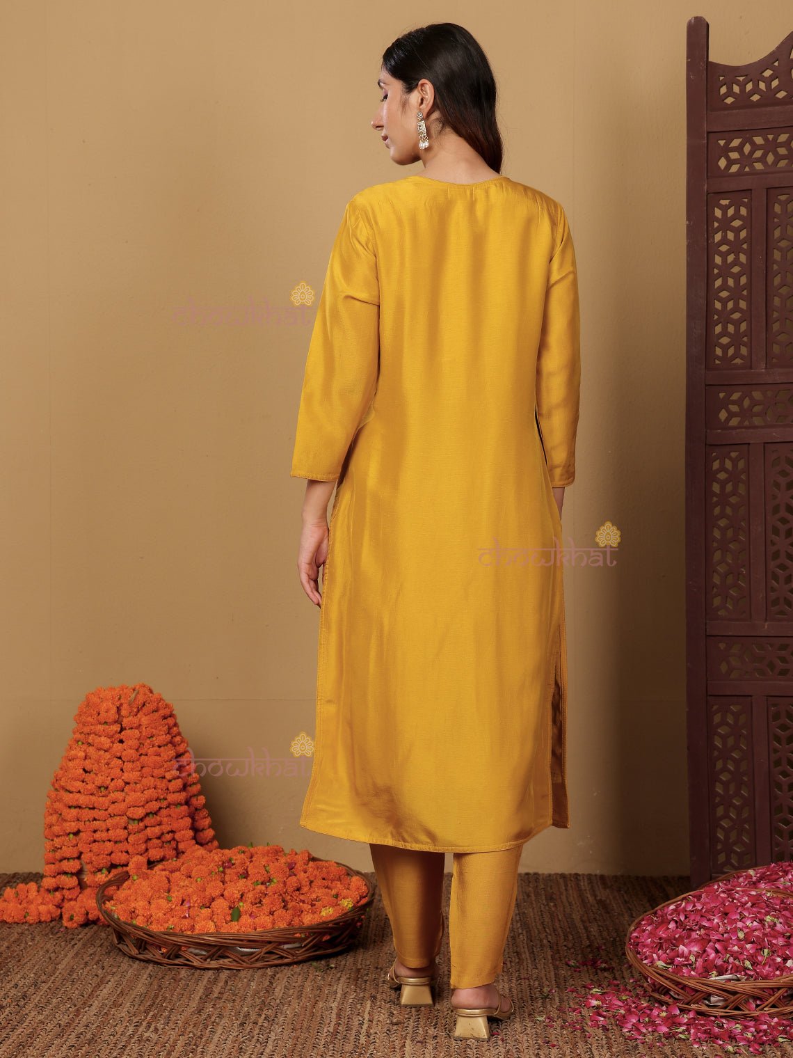 Anaisha Premium Silk 3 Piece Stitched Suit Set with Handwork - Chowkhat Lifestyle