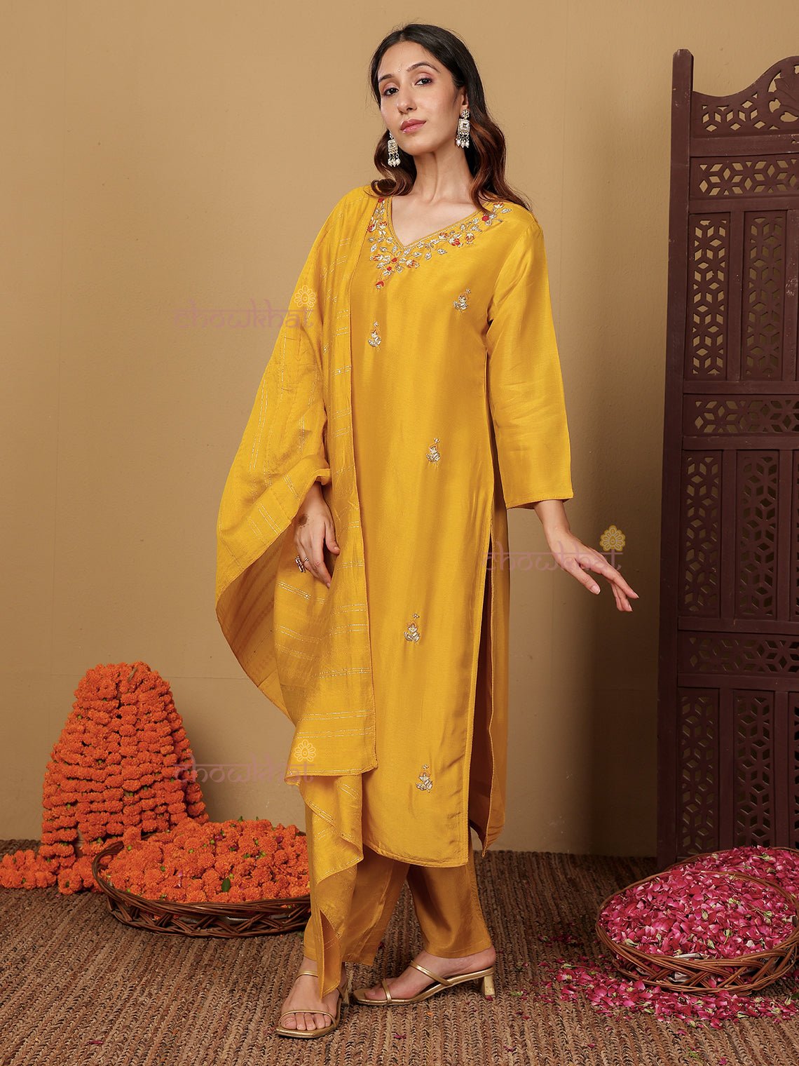 Anaisha Premium Silk 3 Piece Stitched Suit Set with Handwork - Chowkhat Lifestyle