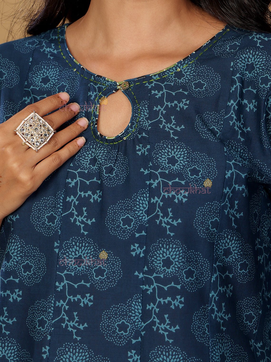 Nida Hand Block 3 Piece Anarkali Stitched Suit Set with Handwork - Chowkhat Lifestyle