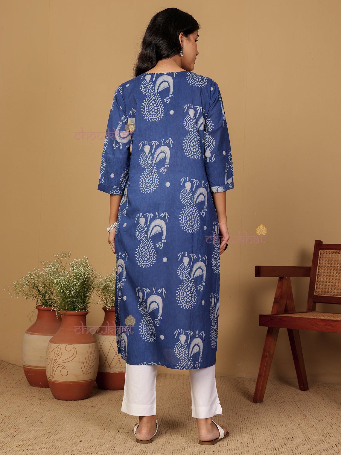 Vrinda Hand Printed Cotton Kurti With Handwork - Chowkhat Lifestyle