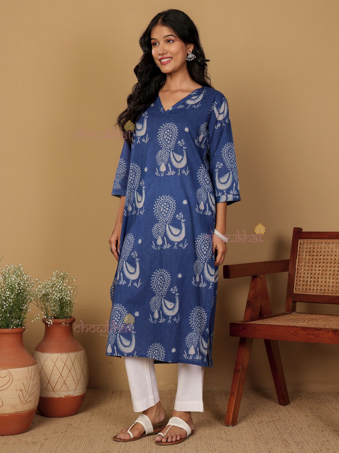 Vrinda Hand Printed Cotton Kurti With Handwork - Chowkhat Lifestyle