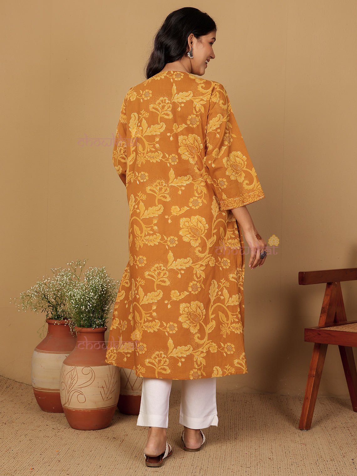 Apsara Hand Printed Cotton Kurti With Handwork - Chowkhat Lifestyle