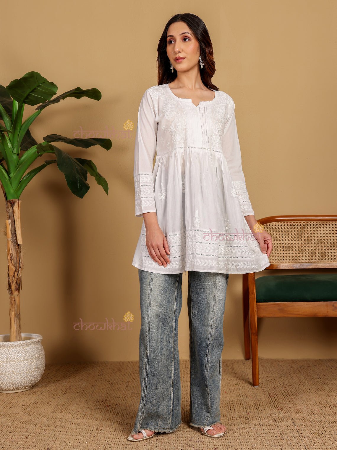 Chahat Cotton Short Chikankari Kurti - Chowkhat Lifestyle