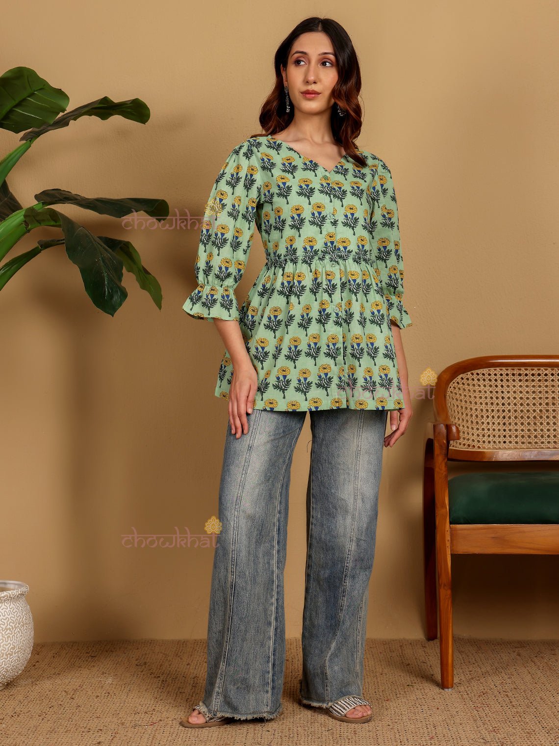 Zara Hand Block Short Cotton Kurti - Chowkhat Lifestyle