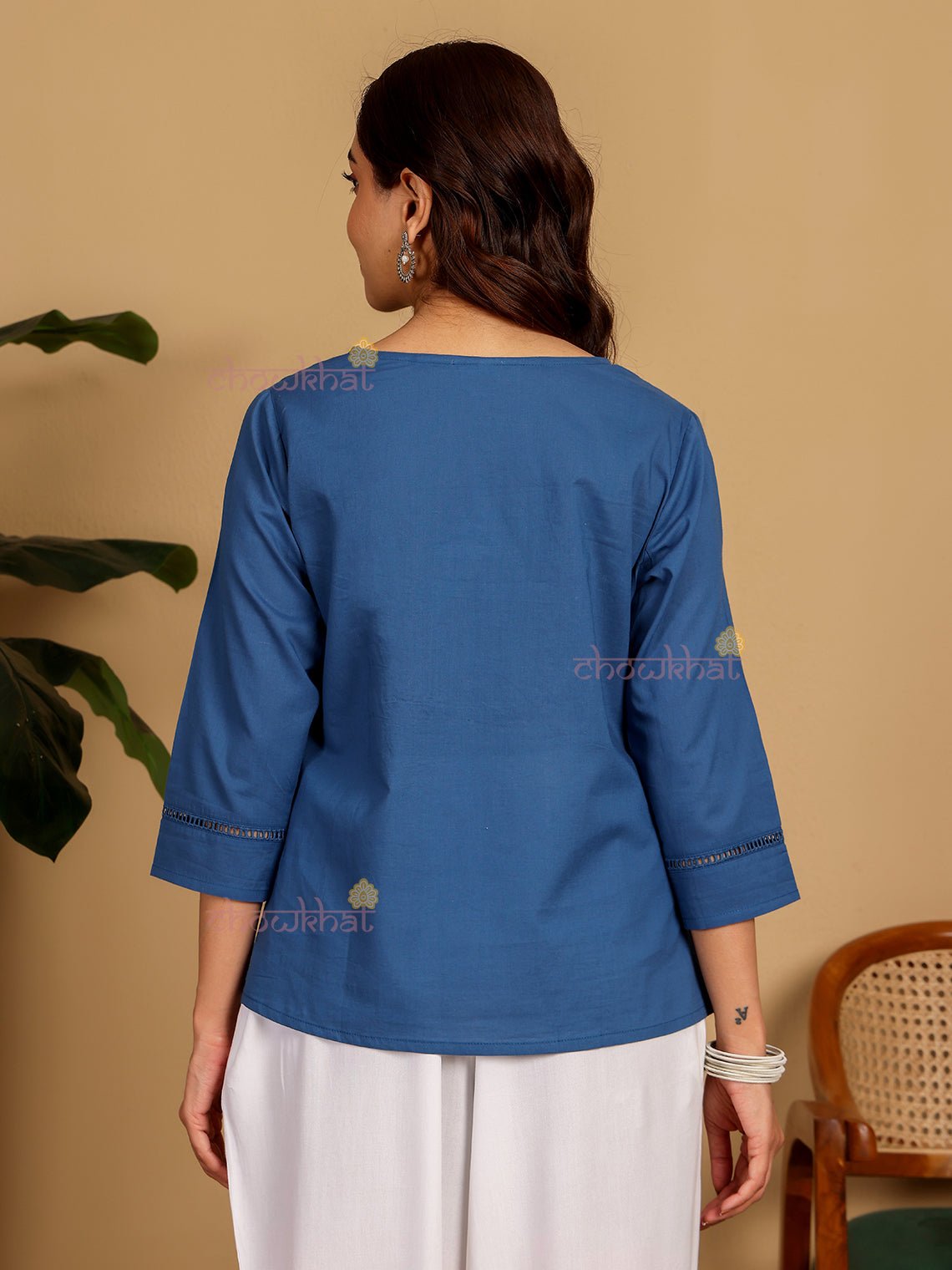 Daisy Hand Embroidered Short Cotton Top - Chowkhat Lifestyle