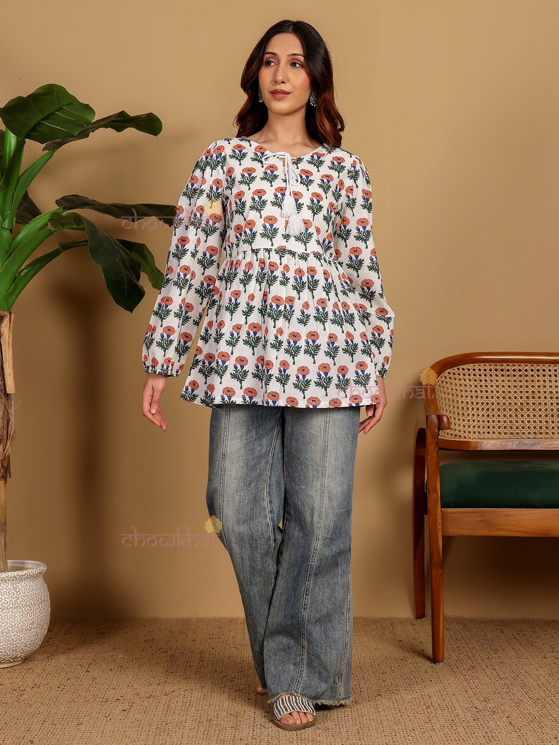 Esha Hand Block Short Cotton Kurti - Chowkhat Lifestyle