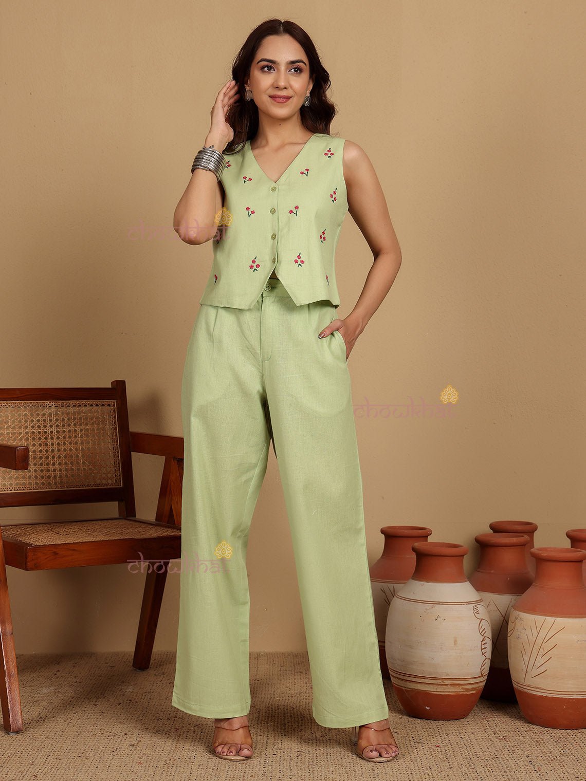 Aavya Pure Cotton Co - ord Set With Hand Embroidery - Chowkhat Lifestyle