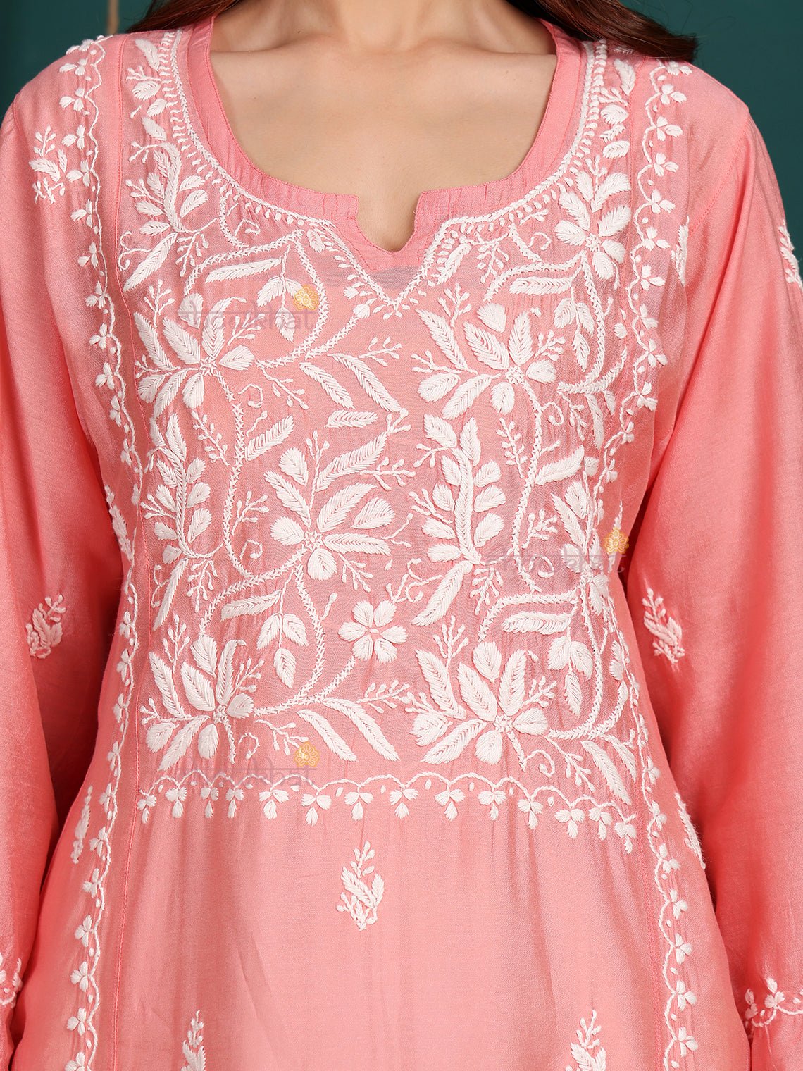 Naina Premium Chanderi Long Hand Embroidered Chikankari Kurti - Chowkhat Lifestyle