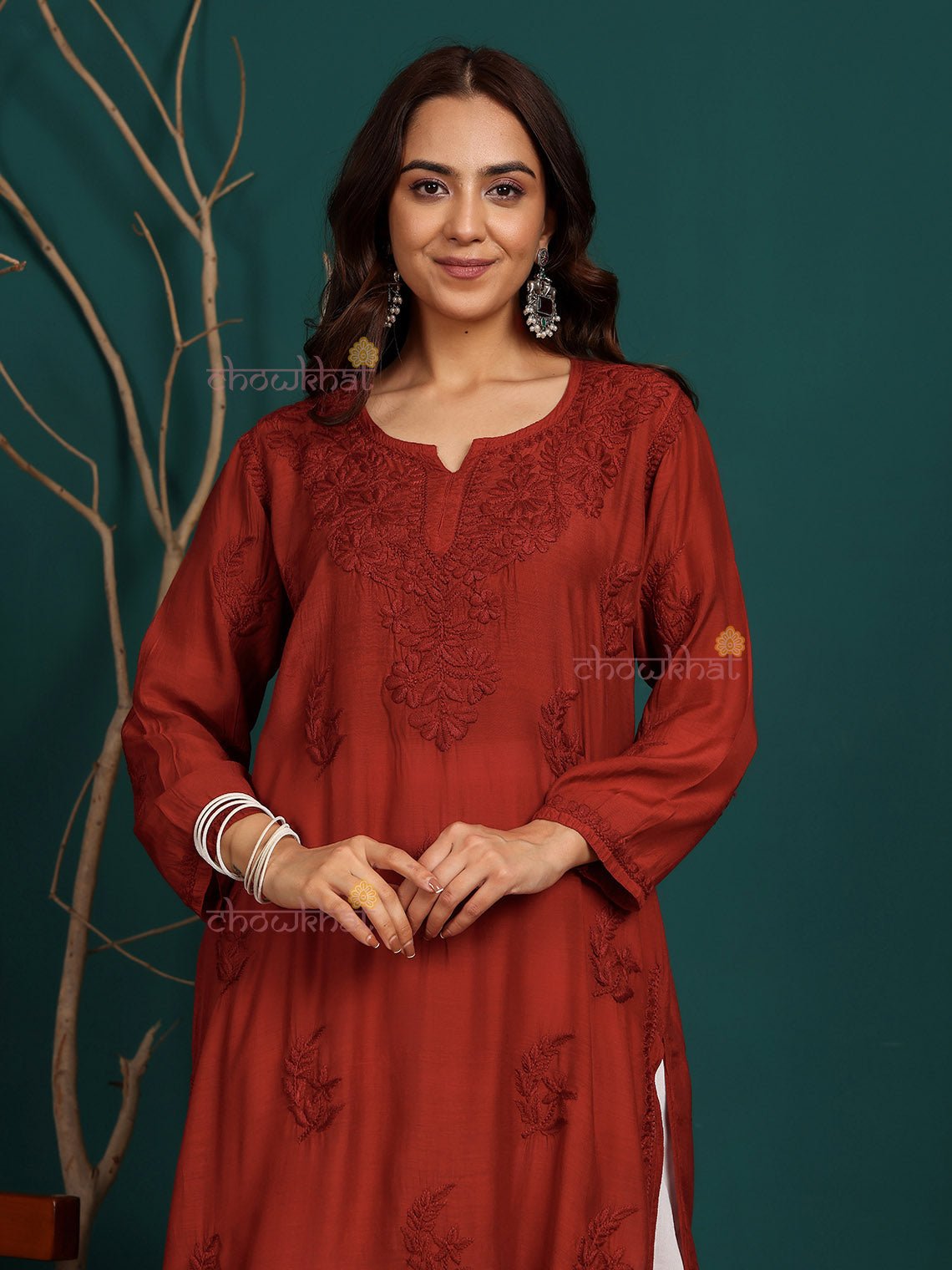 Saanvi Muslin Hand Embroidered Chikankari Kurti - Chowkhat Lifestyle