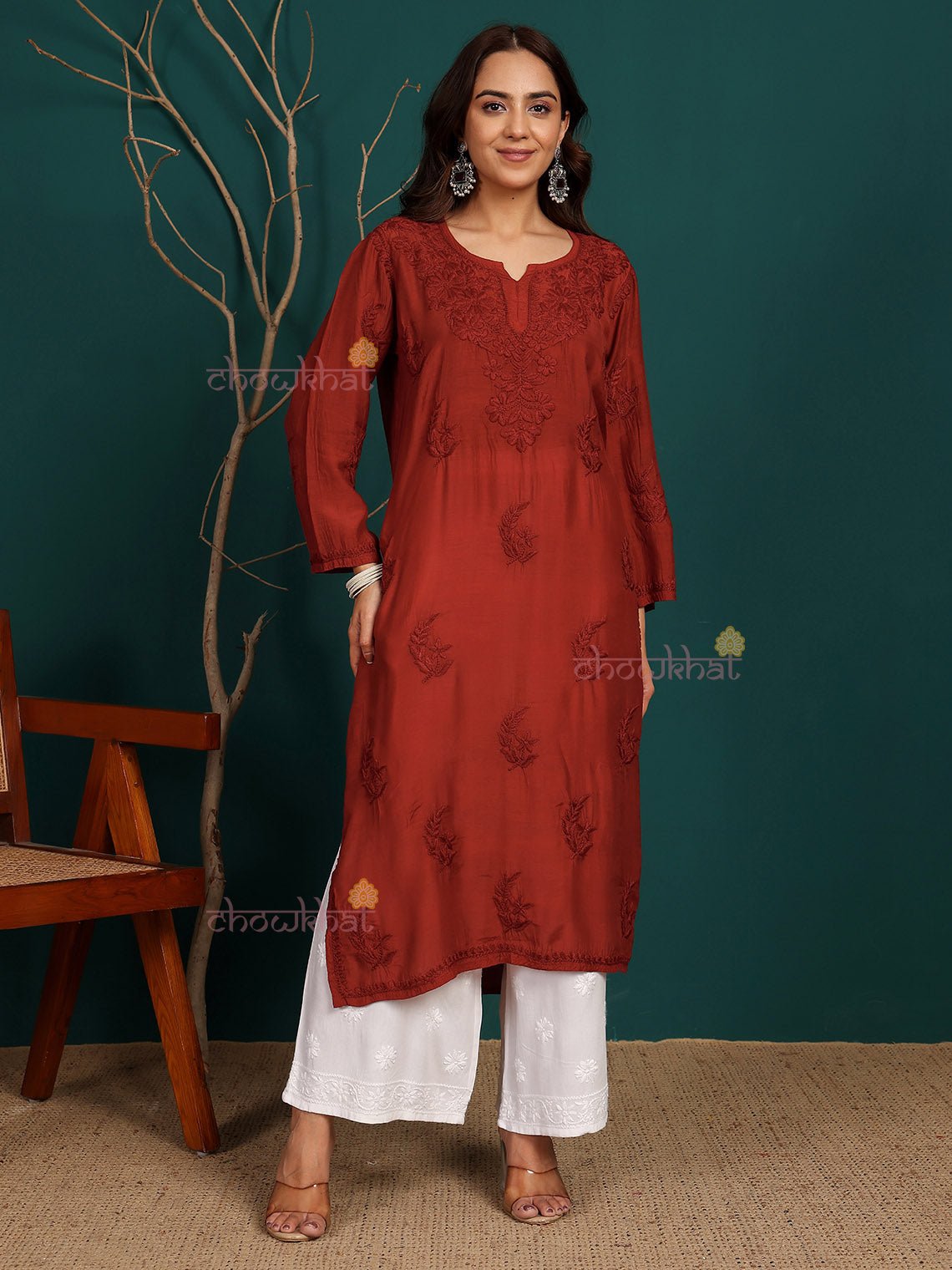 Saanvi Muslin Hand Embroidered Chikankari Kurti - Chowkhat Lifestyle