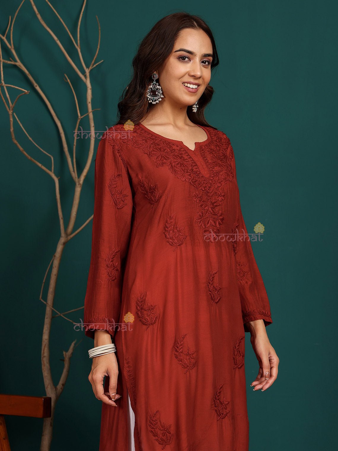 Saanvi Muslin Hand Embroidered Chikankari Kurti - Chowkhat Lifestyle
