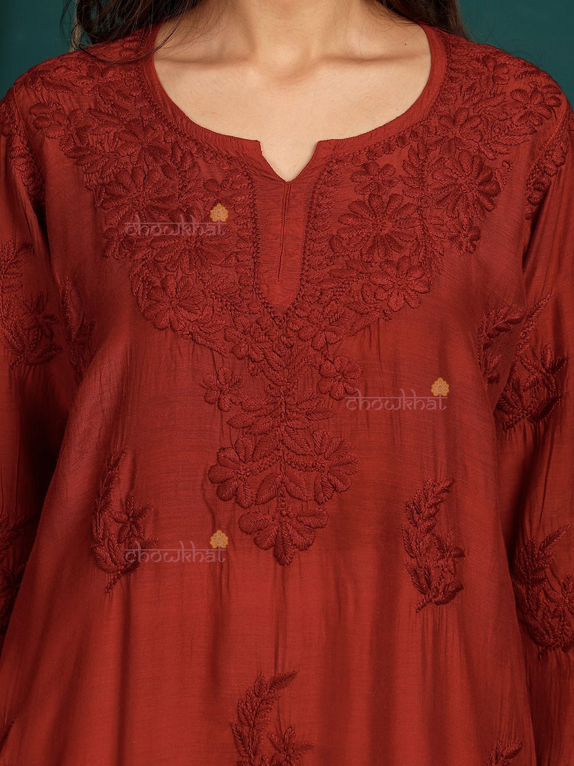 Saanvi Muslin Hand Embroidered Chikankari Kurti - Chowkhat Lifestyle