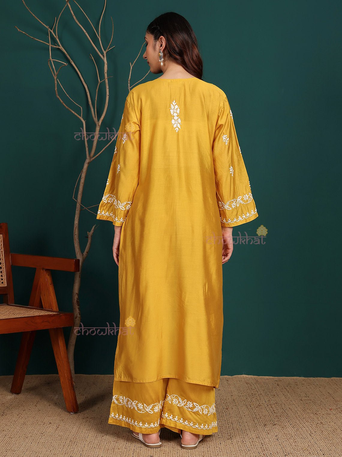 Siya Premium Chanderi Chikankari Kurti & Palazzo Set - Chowkhat Lifestyle