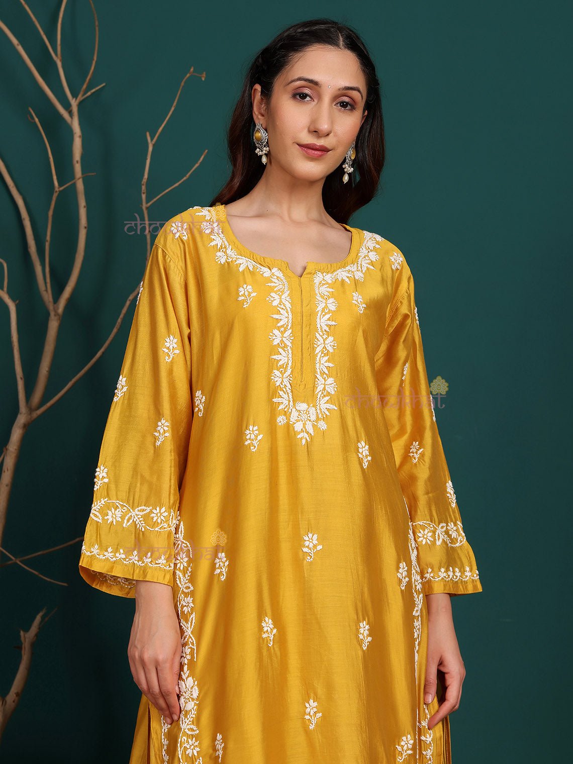 Siya Premium Chanderi Chikankari Kurti & Palazzo Set - Chowkhat Lifestyle