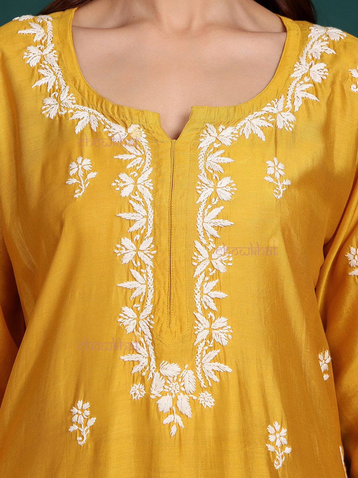 Siya Premium Chanderi Chikankari Kurti & Palazzo Set - Chowkhat Lifestyle