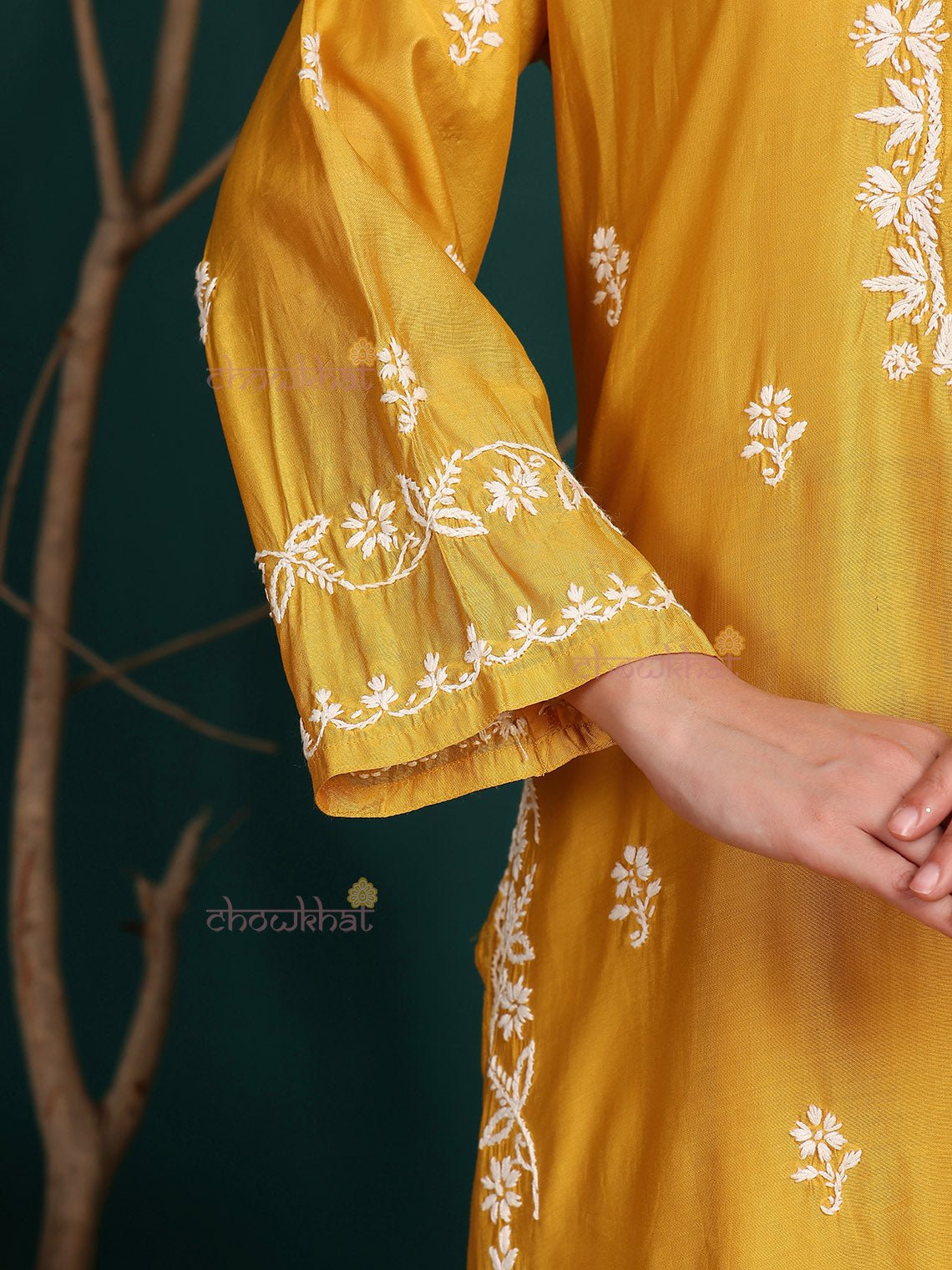 Siya Premium Chanderi Chikankari Kurti & Palazzo Set - Chowkhat Lifestyle