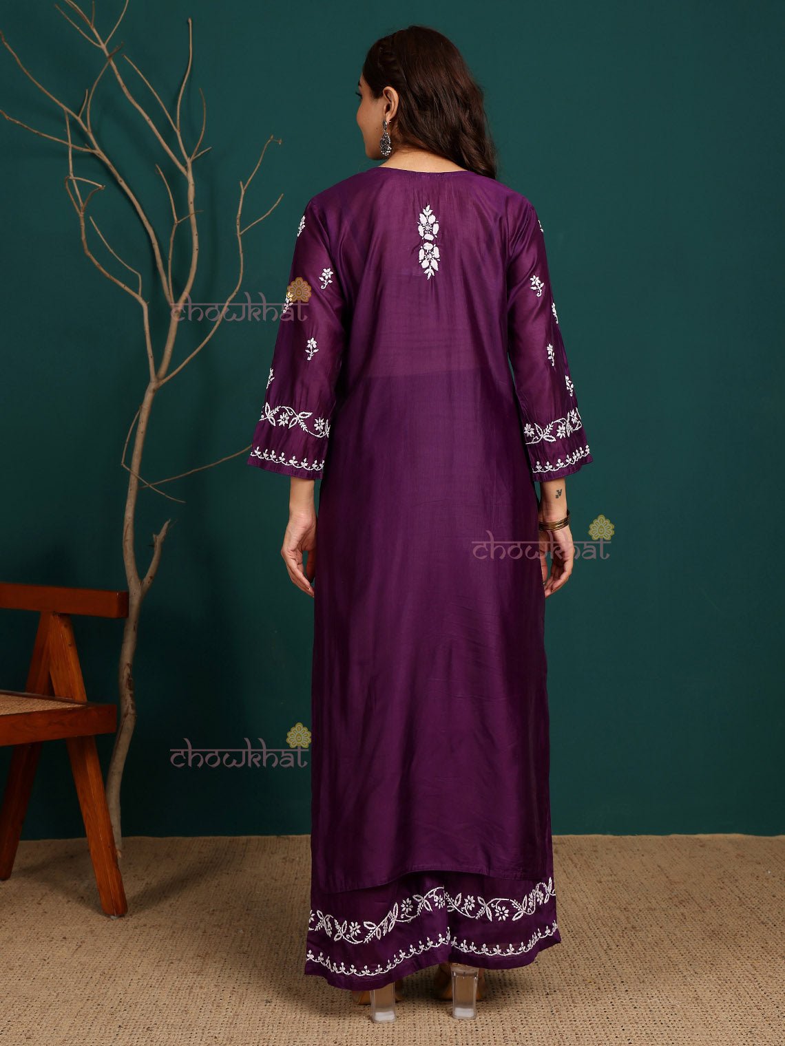Siya Premium Chanderi Chikankari Kurti & Palazzo Set - Chowkhat Lifestyle