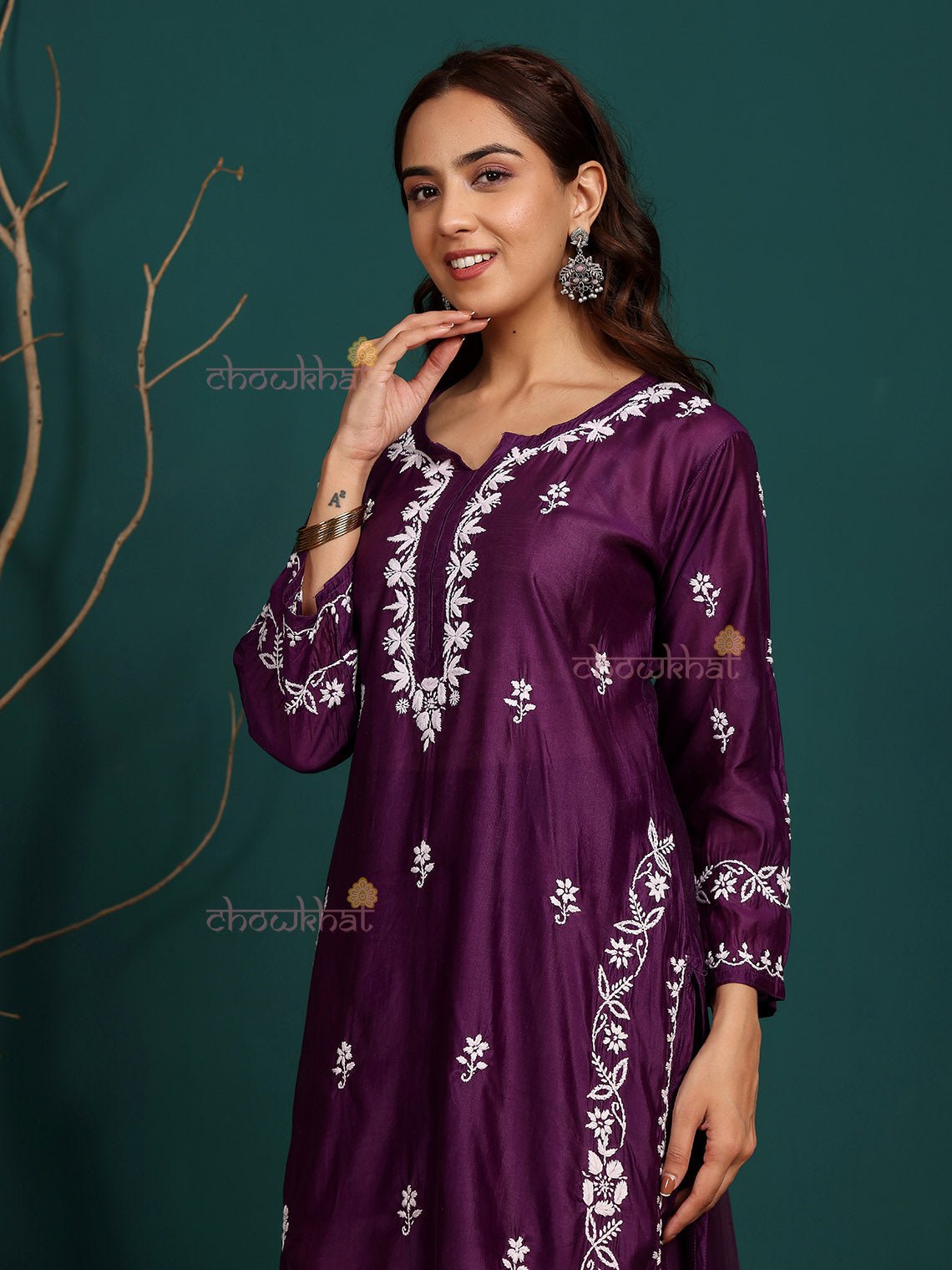 Siya Premium Chanderi Chikankari Kurti & Palazzo Set - Chowkhat Lifestyle