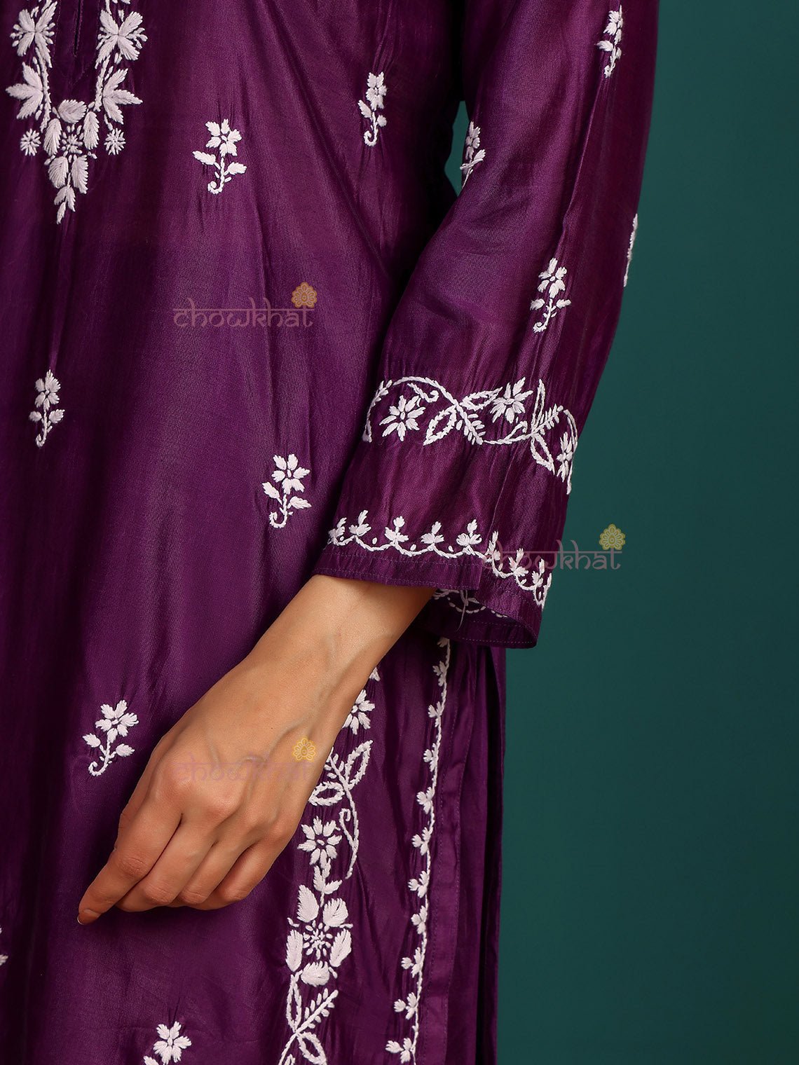 Siya Premium Chanderi Chikankari Kurti & Palazzo Set - Chowkhat Lifestyle