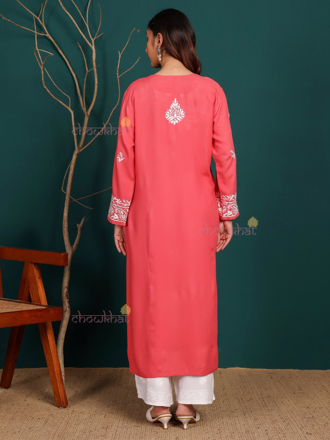 Humaira Rayon Straight Long Chikankari Kurti - Chowkhat Lifestyle