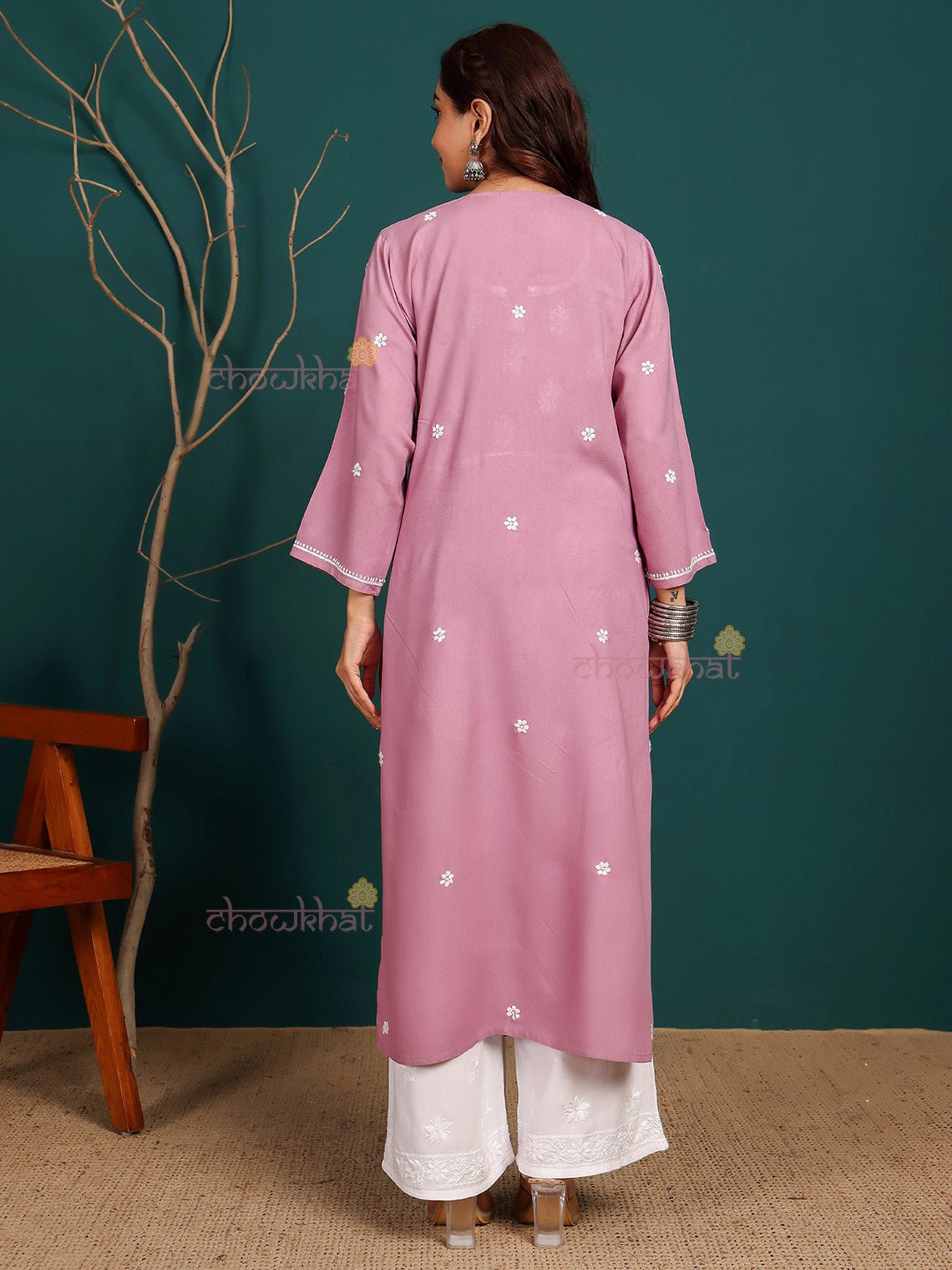 Bahar Premium Rayon Nyra Style Long Chikankari Kurti - Chowkhat Lifestyle
