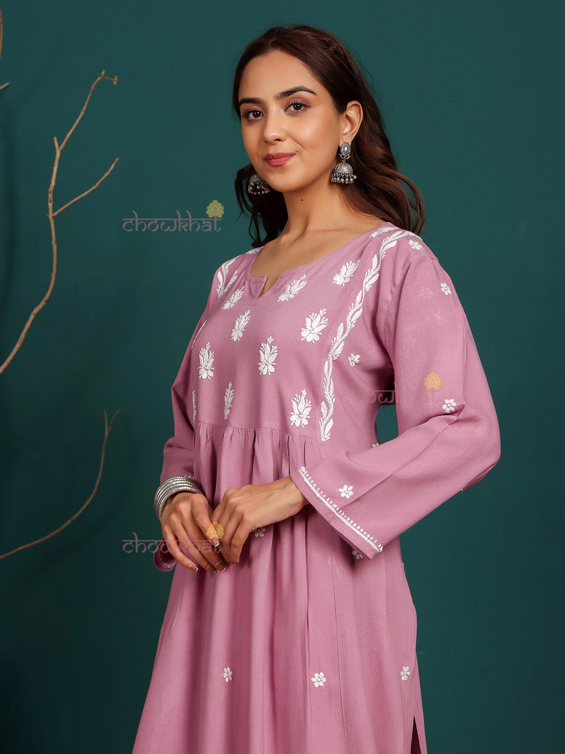 Bahar Premium Rayon Nyra Style Long Chikankari Kurti - Chowkhat Lifestyle