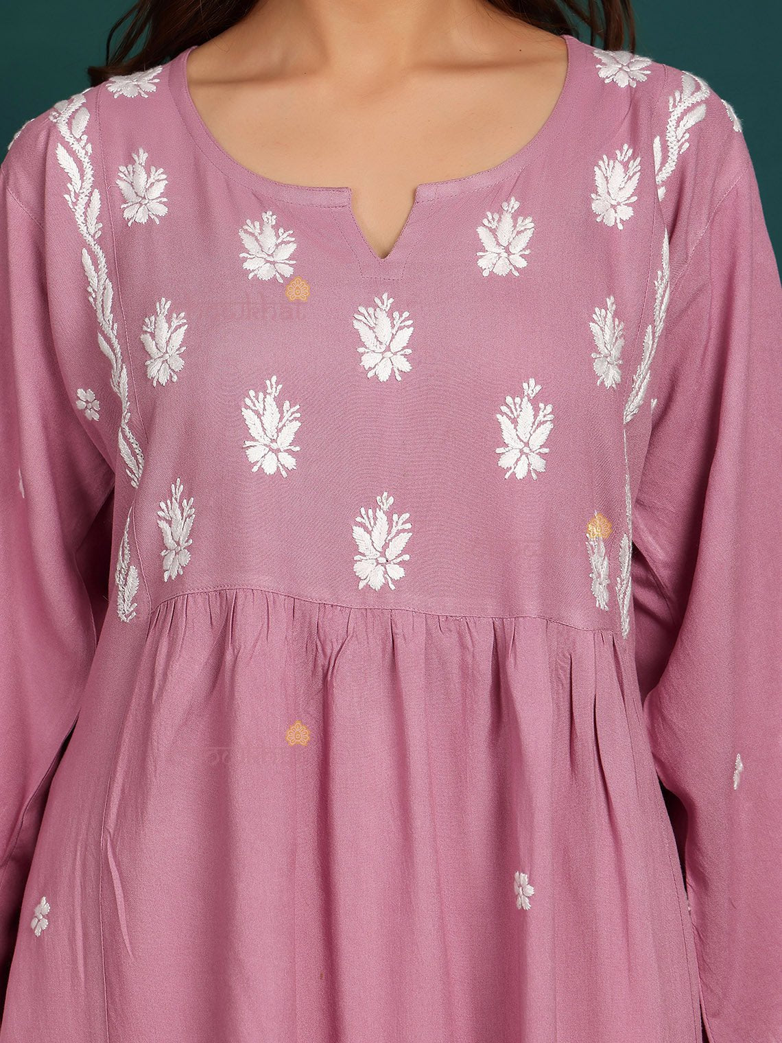 Bahar Premium Rayon Nyra Style Long Chikankari Kurti - Chowkhat Lifestyle