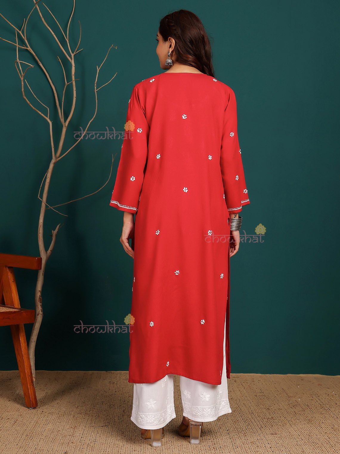 Bahar Premium Rayon Nyra Style Long Chikankari Kurti - Chowkhat Lifestyle