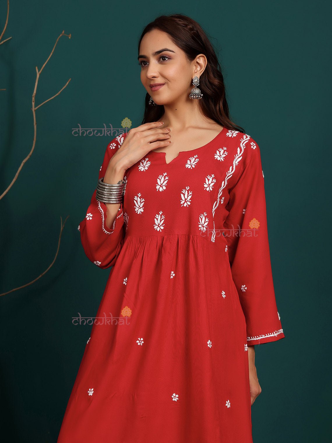 Bahar Premium Rayon Nyra Style Long Chikankari Kurti - Chowkhat Lifestyle