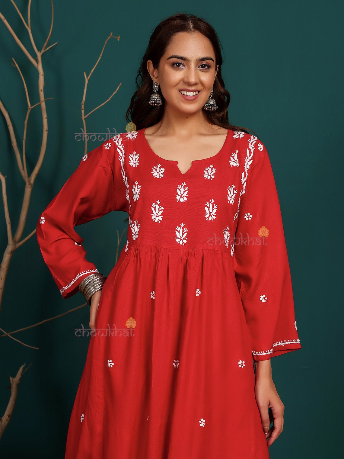 Bahar Premium Rayon Nyra Style Long Chikankari Kurti - Chowkhat Lifestyle