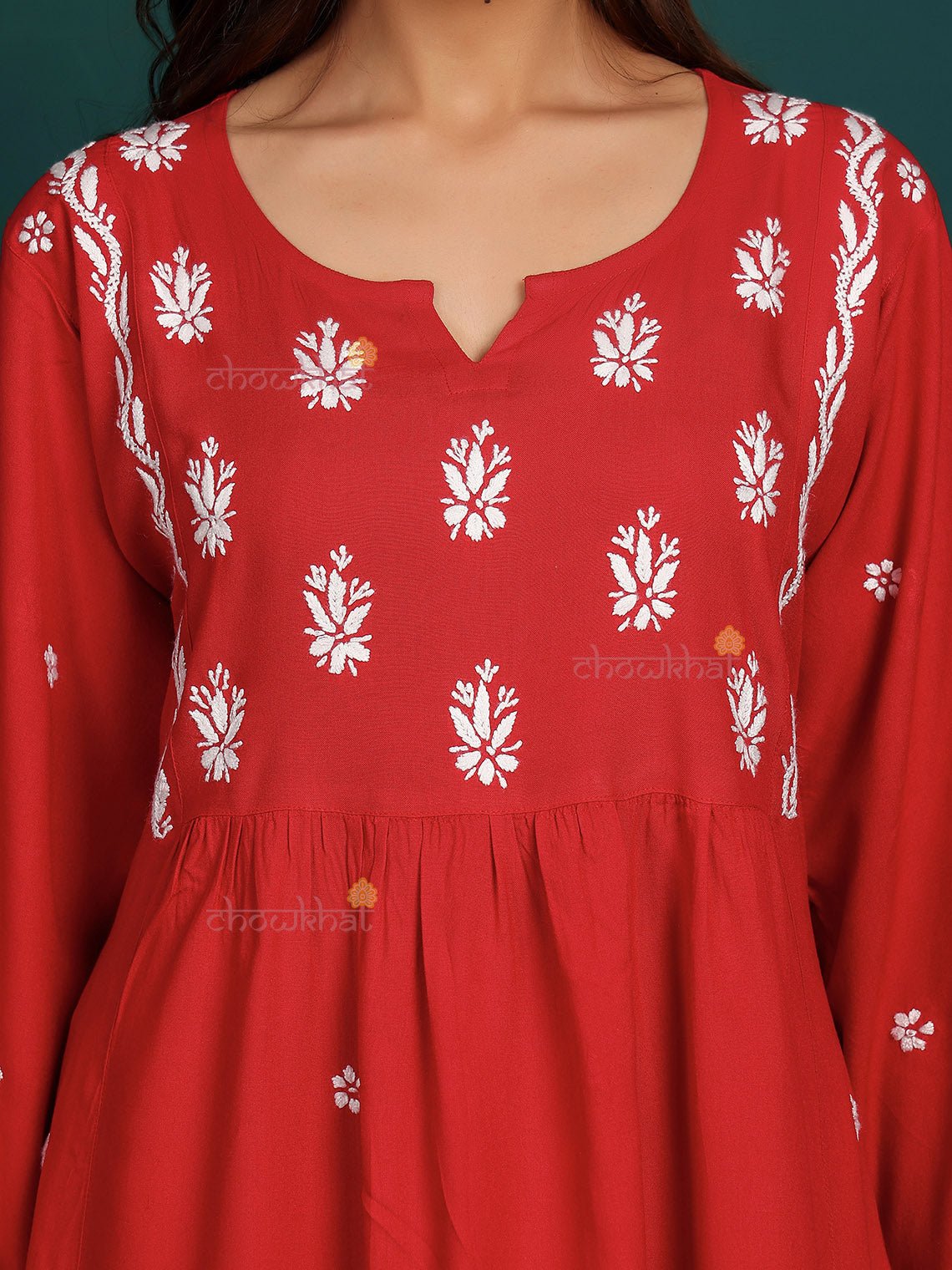 Bahar Premium Rayon Nyra Style Long Chikankari Kurti - Chowkhat Lifestyle