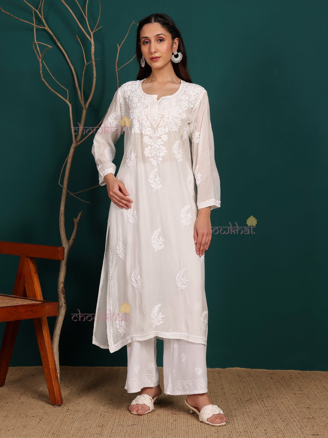 Saanvi Muslin Hand Embroidered Chikankari Kurti - Chowkhat Lifestyle
