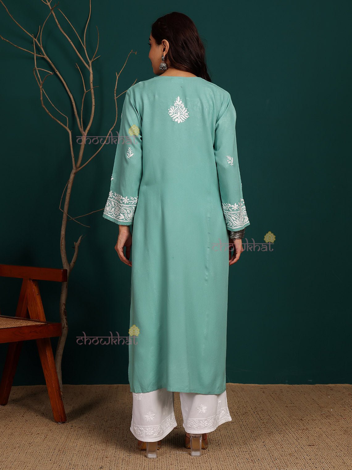 Humaira Rayon Straight Long Chikankari Kurti - Chowkhat Lifestyle