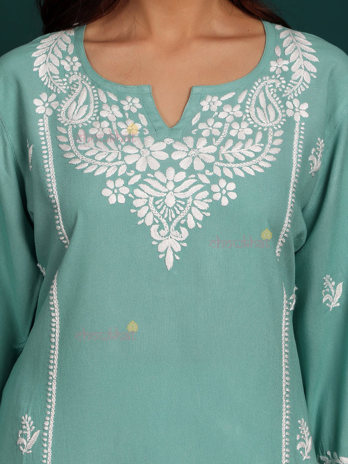 Humaira Rayon Straight Long Chikankari Kurti - Chowkhat Lifestyle