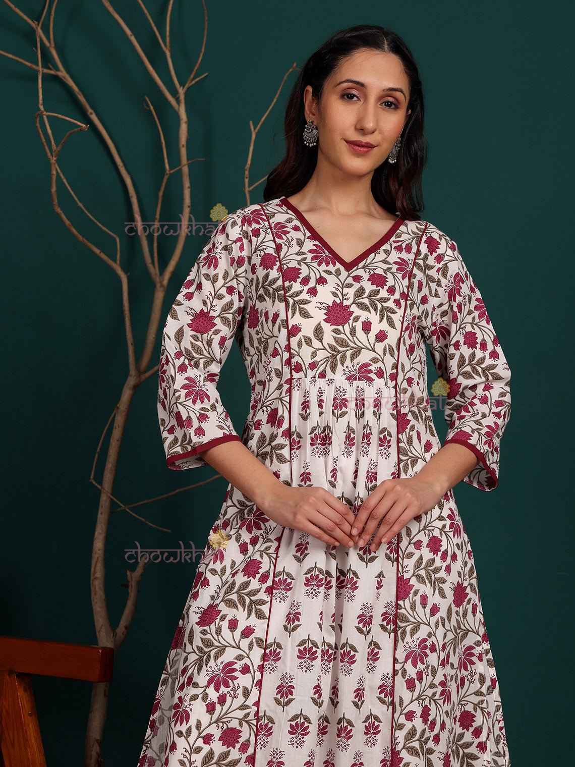 Deeva Hand Printed Nyra Style Cotton Long Kurti with Pocket - Chowkhat Lifestyle