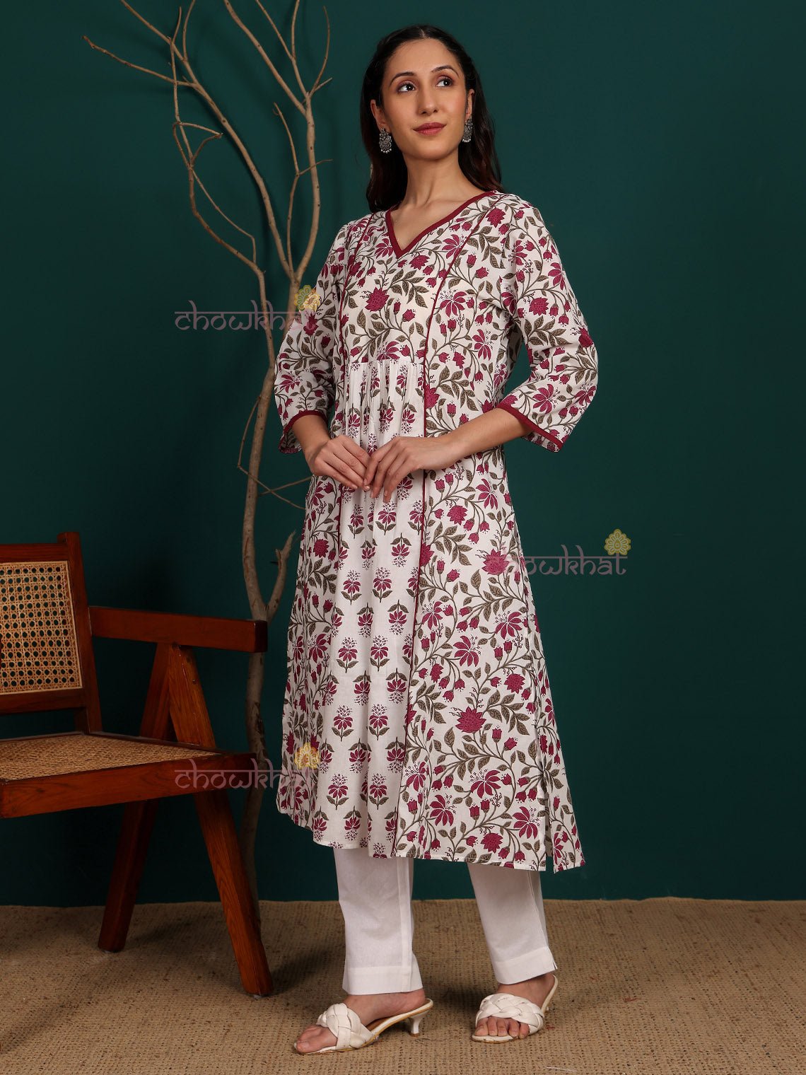 Deeva Hand Printed Nyra Style Cotton Long Kurti with Pocket - Chowkhat Lifestyle