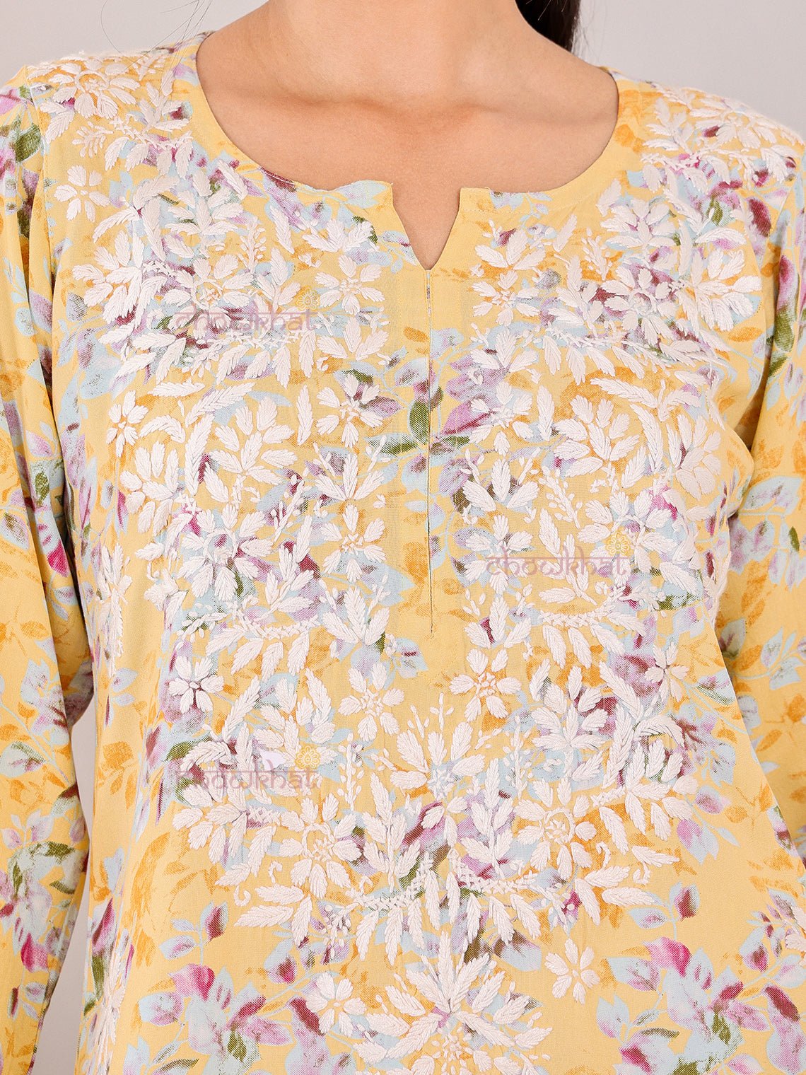 Ishani Rayon Printed Straight Chikankari Kurti - Chowkhat Lifestyle