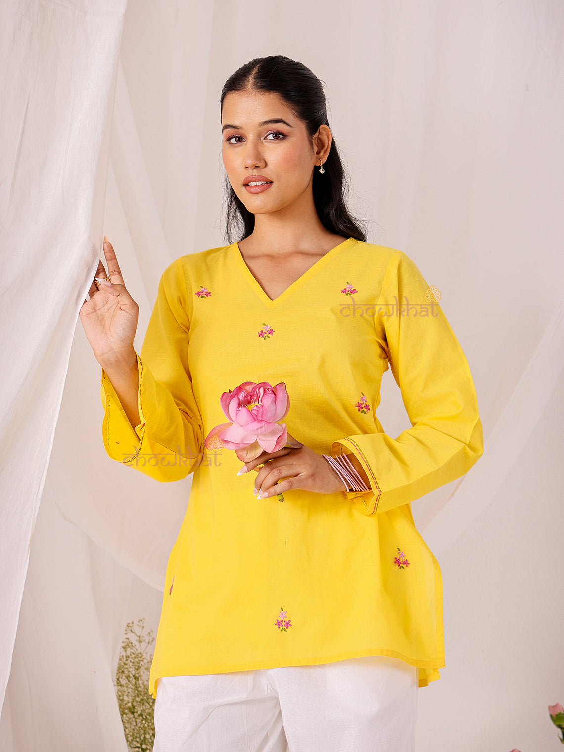 Kesar Hand Embroidered Short Cotton Kurti